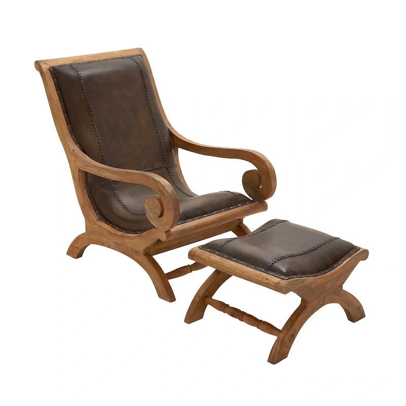 Dark Brown / Brown / Black Traditional Leather Accent Chair with Ottoman – 1 Person
