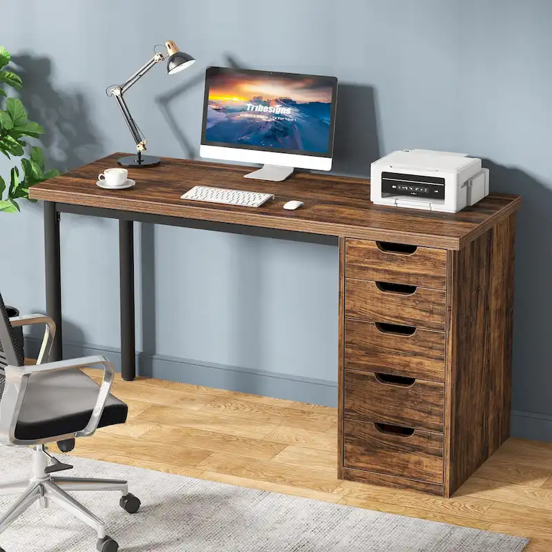 Modern Computer Desk Study Writing Table with 5 Drawers