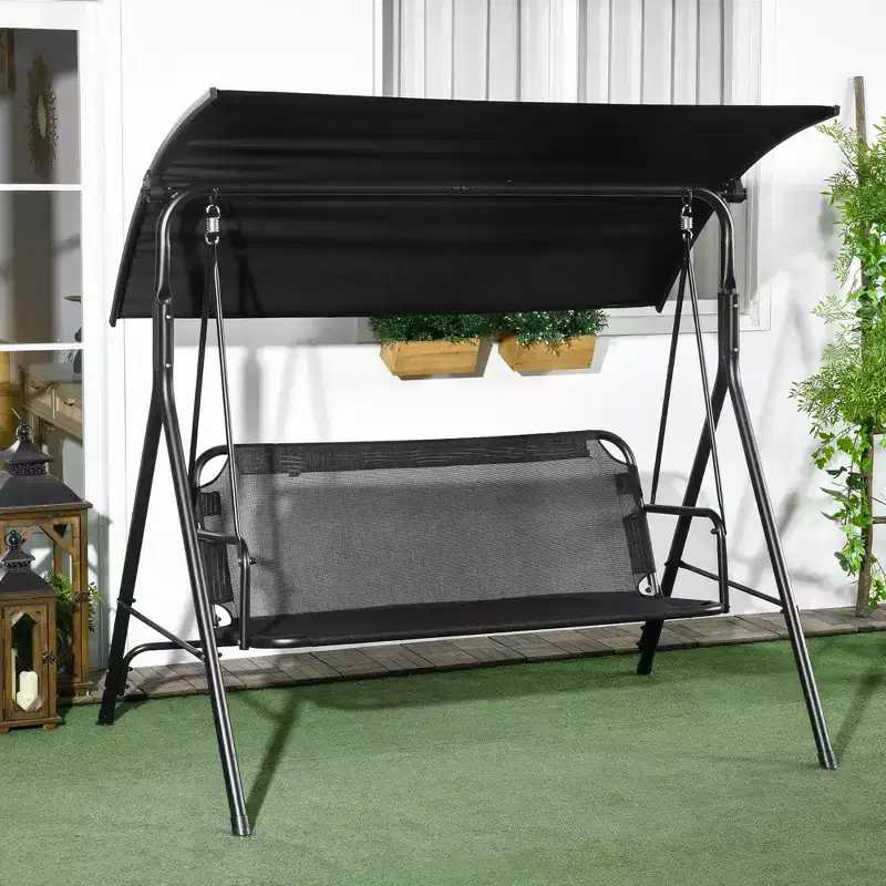 3-Seat Outdoor Patio Swing Chair w/ Cushion, Steel Frame Stand, Adjustable Tilt Canopy for Patio, Garden