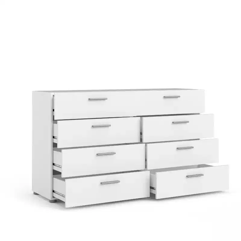 HomeStock 8 Drawer Double Dresser Contemporary White
