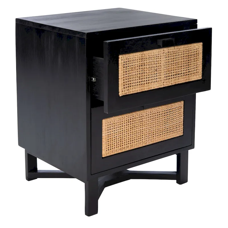 Natural / Black / White Rattan 2-Drawer Nightstand