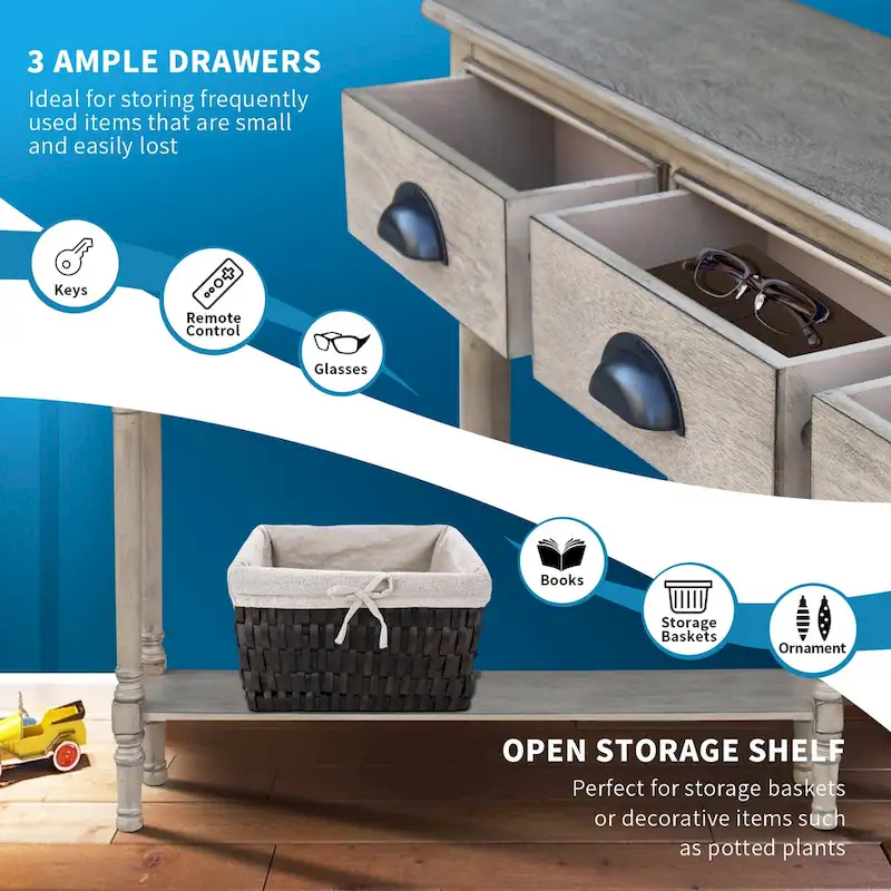 Wood 3-drawer Console Hallway Table
