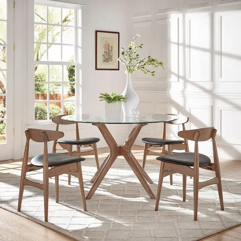 Sylvestria Mid-Century Walnut Finish Round Dining Set