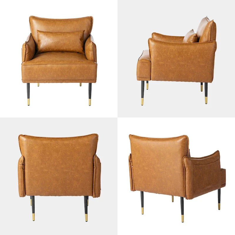 Glitzhome Set of 2 29.5 W Mid-Century Modern Leatherette Armchairs With Side Pocket - 29.5  W x 32  H x 28.75  D