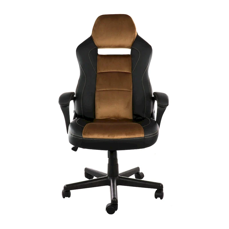 Elama High Back Adjustable Faux Leather Office Chair in Black and Brown