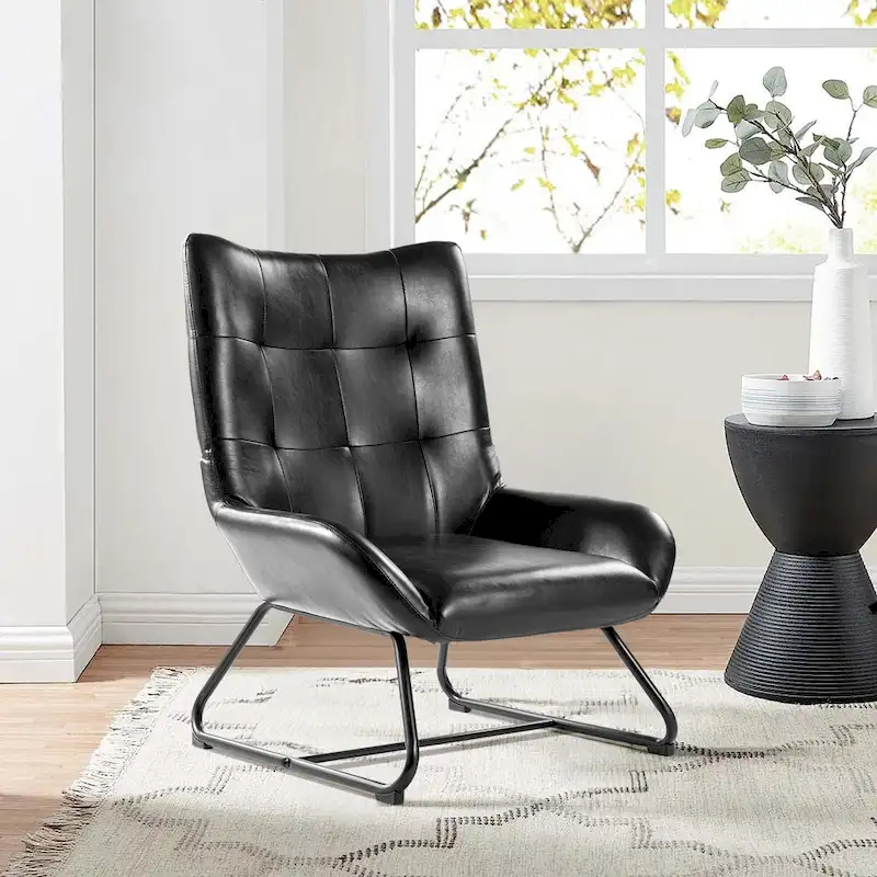 Set of 2 Leatherette Wingback Accent Chairs with Metal Legs - 35.5H