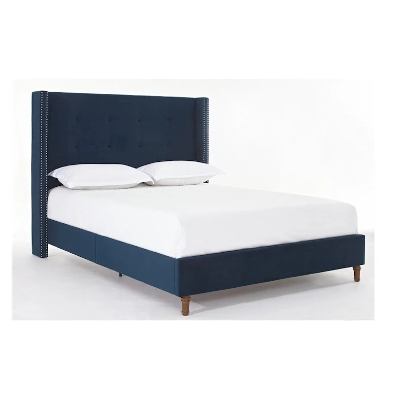 Velvet Upholstered Queen Bed - Wingback with Nailhead Trim