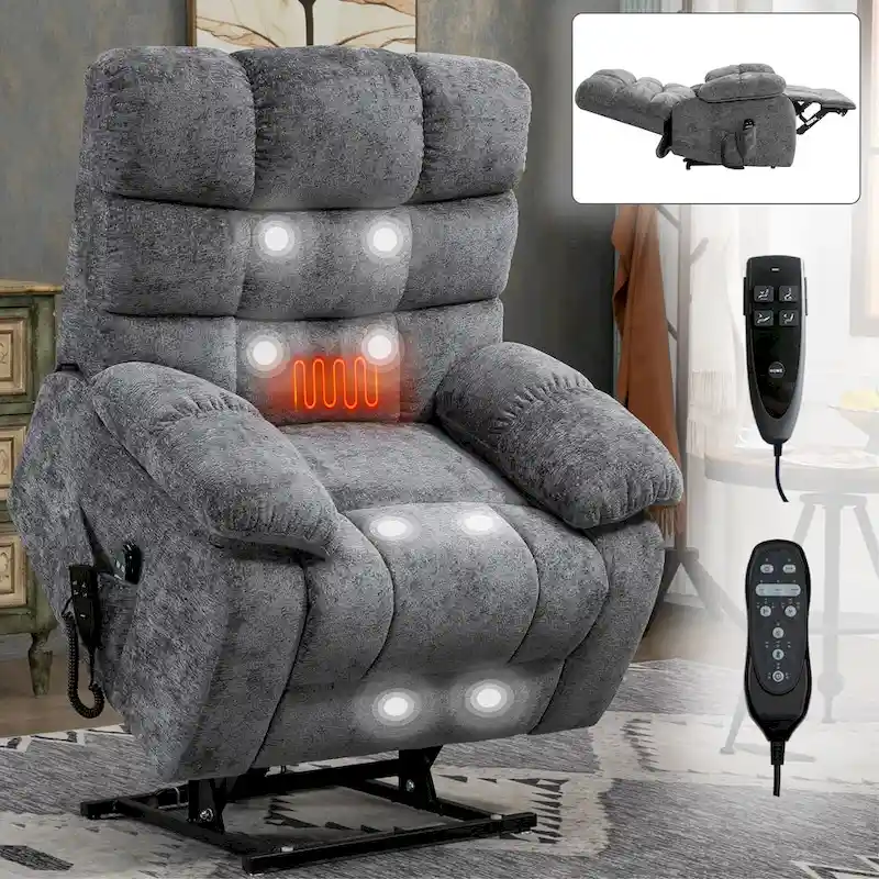 Dual Motor Power Lift Recliner Chair with Massage and Heat for Elderly People, Large Lazy Single Boy Recliners with Power-Remote