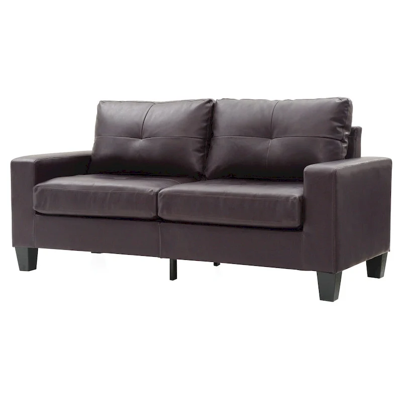 Newbury 71 in. W Flared Arm Faux Leather Straight Sofa - 32L x 71W x 36H