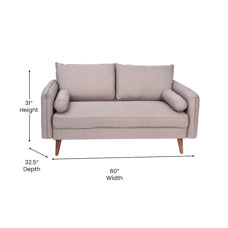 Compact Faux Linen Upholstered Loveseat with Wooden Legs