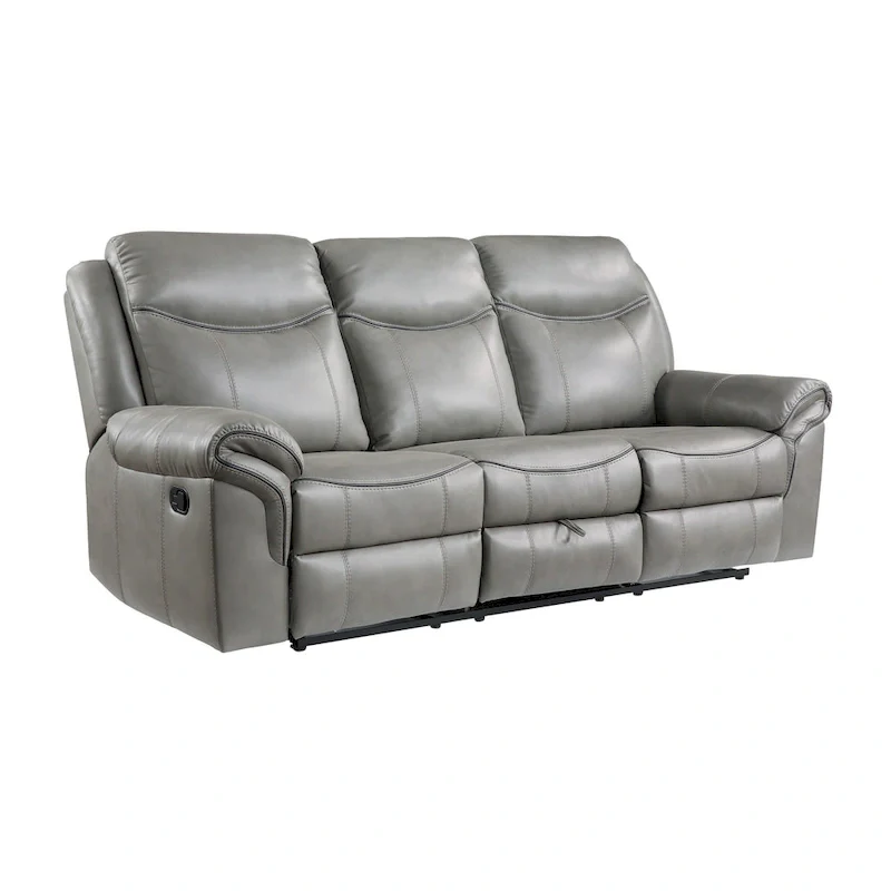 Max 80 Inch Dual Manual Recliner Sofa, Cupholders, USB, Gray Faux Leather