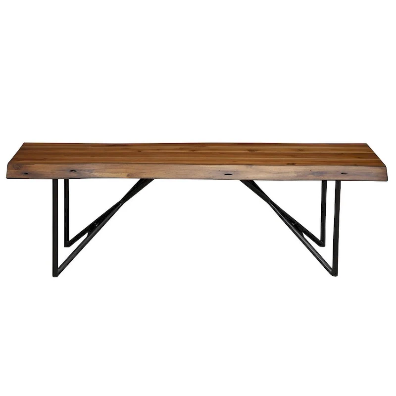 Brown & Black Solid Wood Dining Bench, 2-Seat, 55