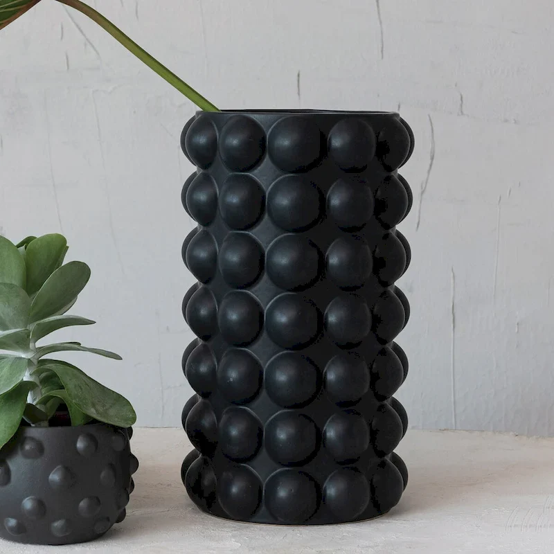 Stoneware Umbrella Holder/Vase with Raised Dots and Matte Finish