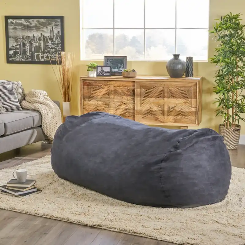 Traditional 8 Foot Cylindrical Suede Bean Bag, Black