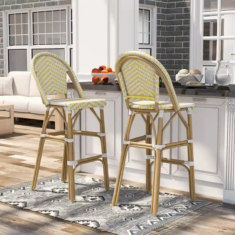 Ariel French Natural Tone 30-inch PE Wicker Patio Bar Chairs (Set of 2) by Furniture of America - Set of 2