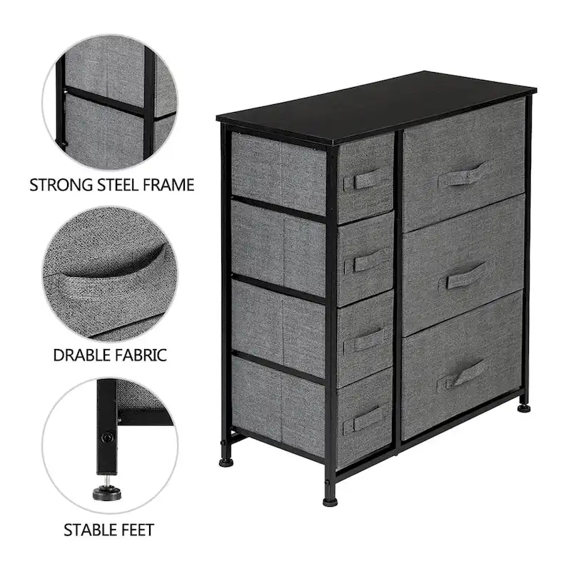 7-Drawer Storage Dresser with Steel Frame – Grey