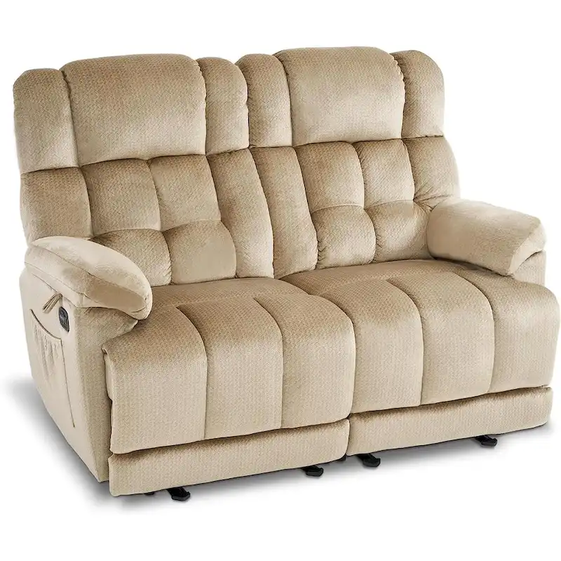 Electric Power Reclining Loveseat Sofa with Heat and Massage, Fabric 6237