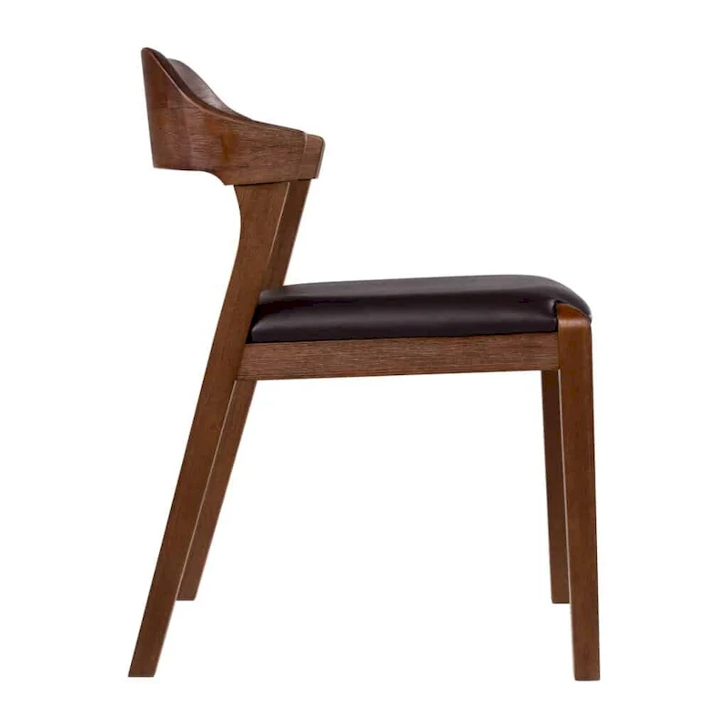 Mid-Century Rubberwood Dining Chair with Faux Leather Seat – Chestnut Wire-Brush