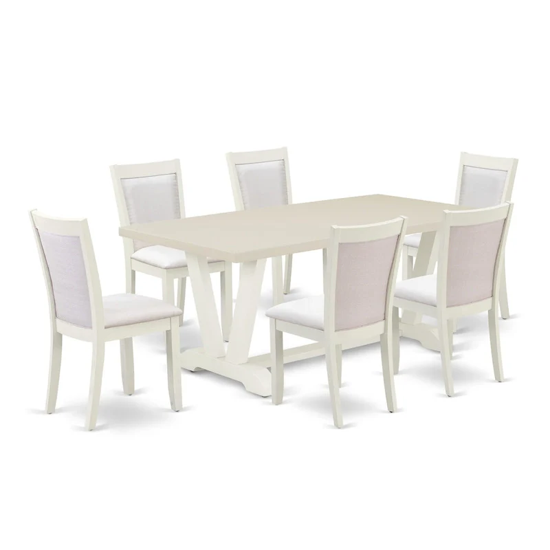 Dining Table Set- a Wooden Table and Cream Linen Fabric Parsons Chairs, Linen White(Pieces Options)