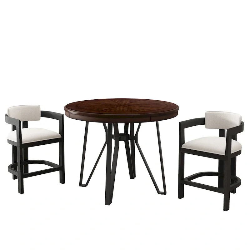 Netia 3-Piece Counter-Height Bar Set with Boucle Upholstered Chairs and Metal Table Base by Christopher Knight Home