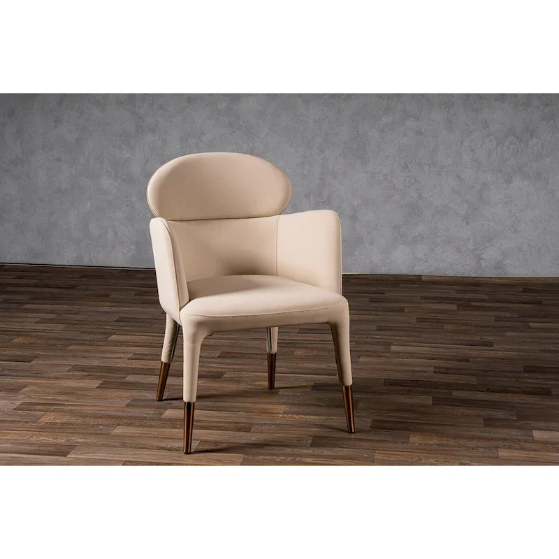 Armed Vegan Leather Dining Chair – Beige / Rose Gold, Single