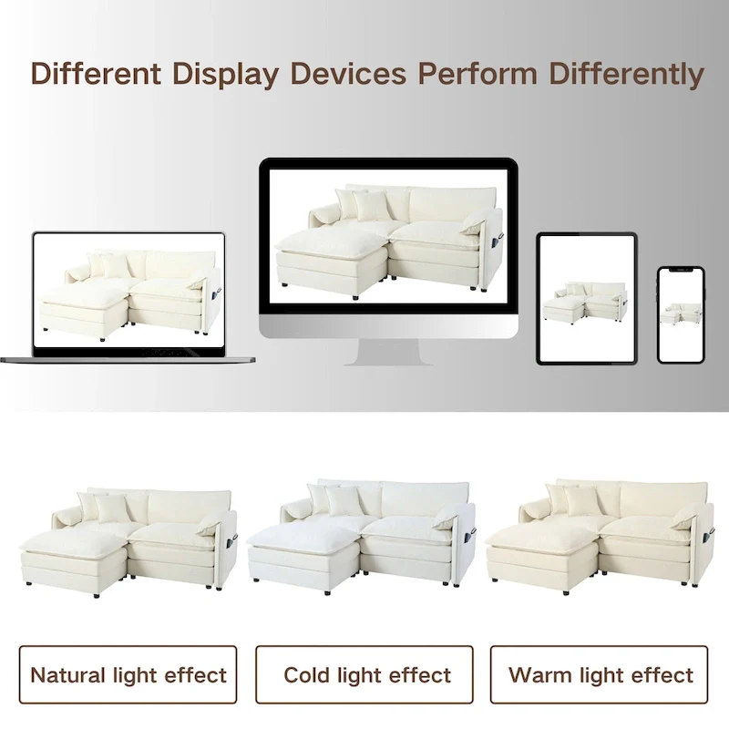 109.45 Chenille Upholstered L-Shaped Modular Sectional Sofa with Double-Layer Cushions, DIY Combination