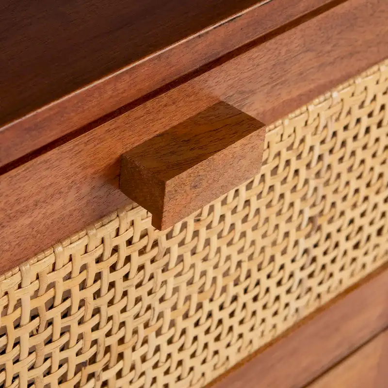 Natural / Black / White Rattan 2-Drawer Nightstand