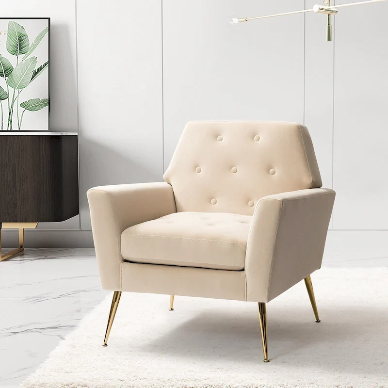 Velvet Tufted Accent Armchair with Gold Metal Legs – 250lbs Capacity