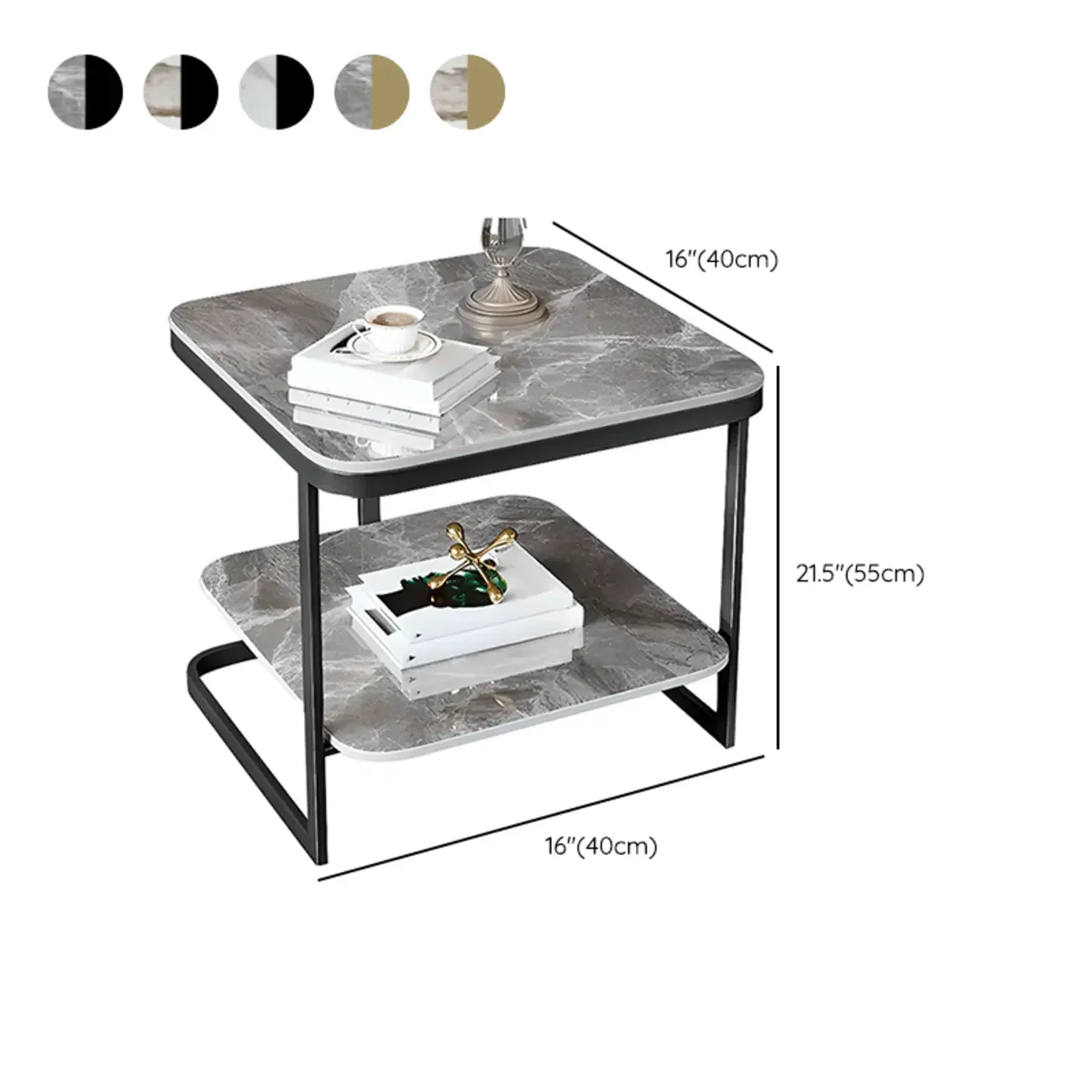 2-Tier C-Shaped Side Table with Shelf