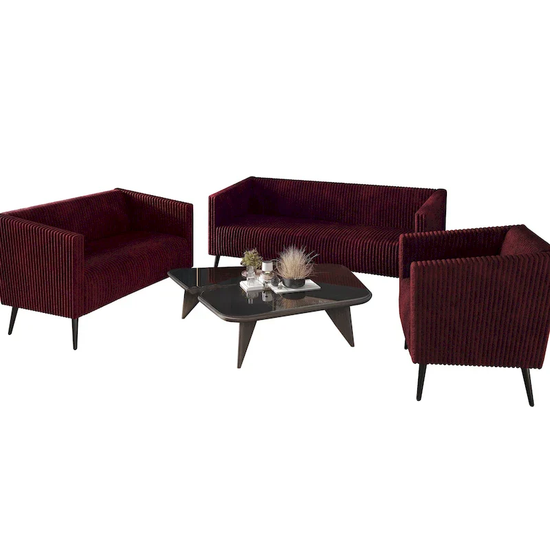 Corduroy Velvet Upholstered 3-Piece Living Room Set