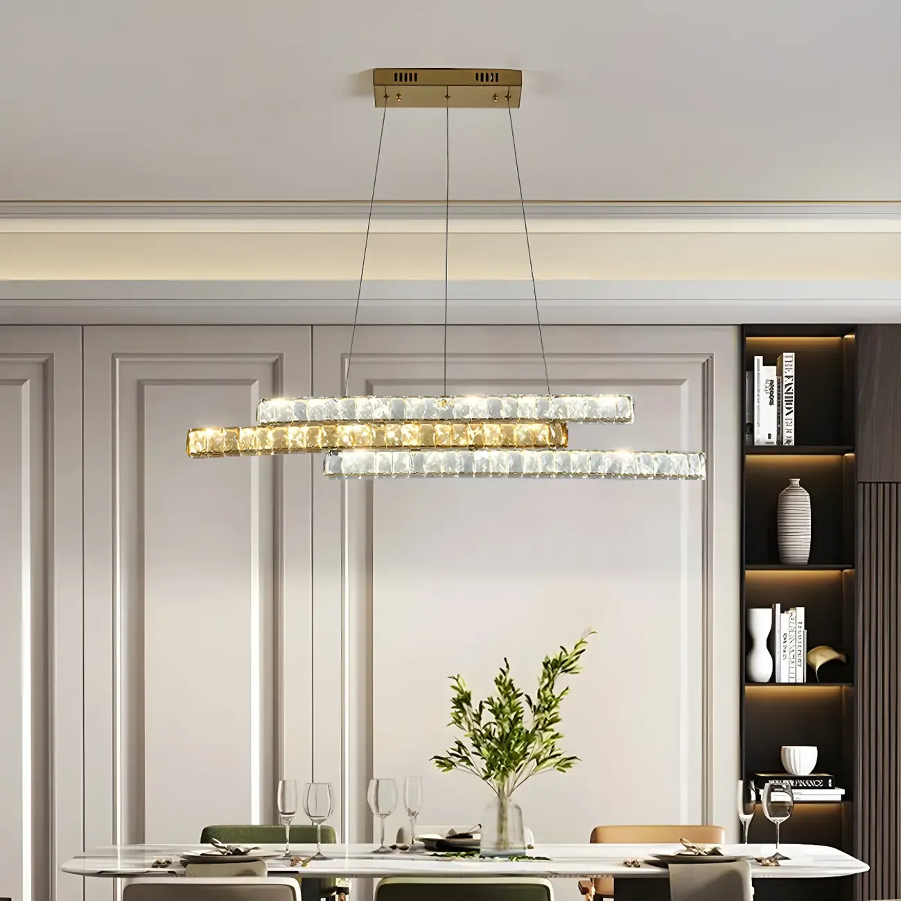 Modish 3-Tier Crystal LED Linear Pendant Light