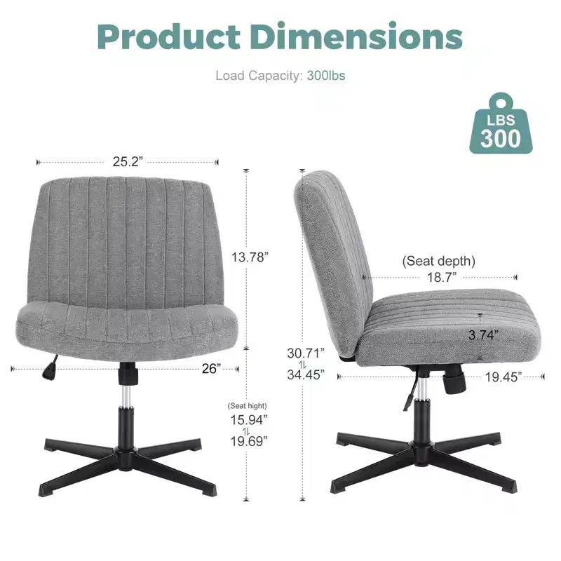 JIONJOY Fabric Adjustable Height Ergonomic Task Chair with Criss Cross Chair Legged