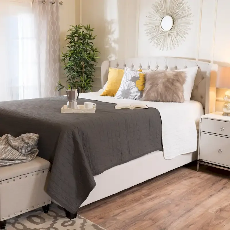 Costello Upholstered Tufted Fabric Queen Bed Set by Christopher Knight Home