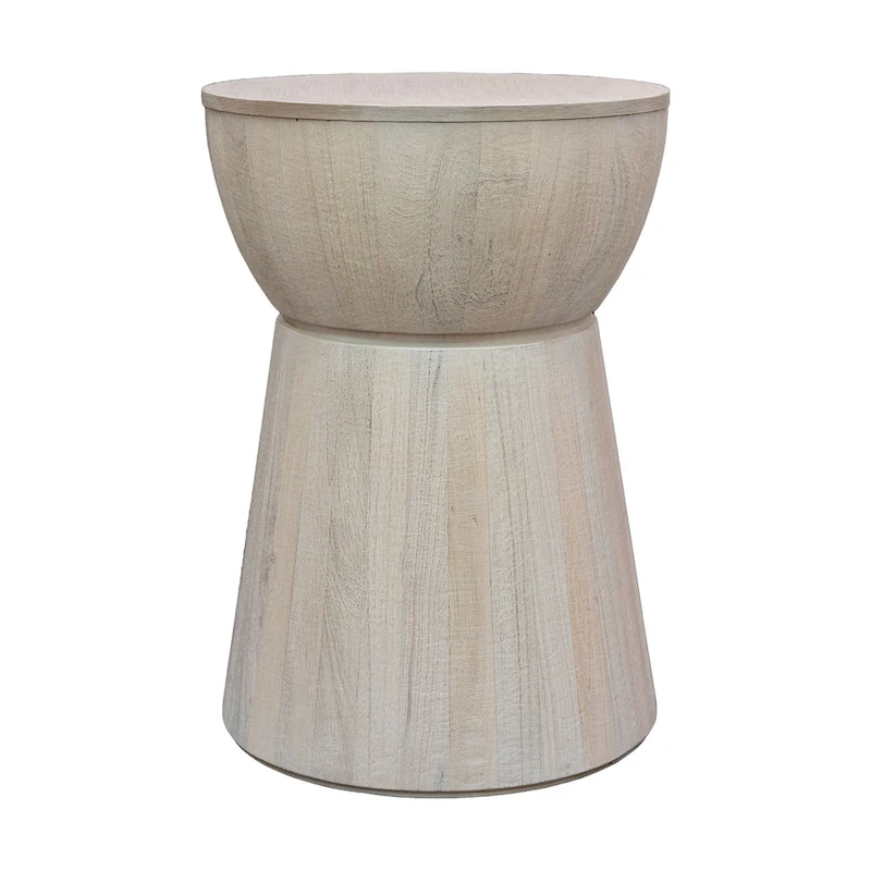 Sculpted Wood Drum Accent Table by East at Main