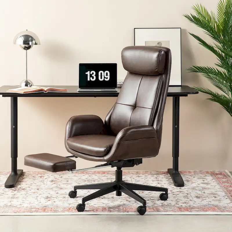 Glitzhome Adjustable Reclining Swivel High Back Home Office Chair with Footrest and Armrest