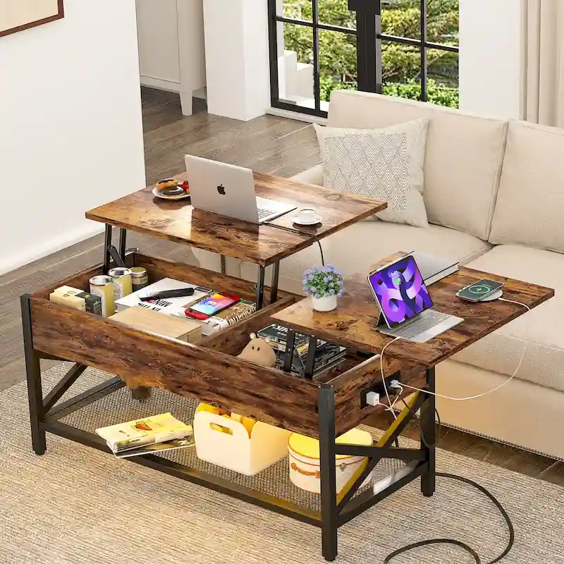 Rustic Brown / Grey Oak / Black / Walnut | Dual Lift-Top Coffee Table | 2-Person
