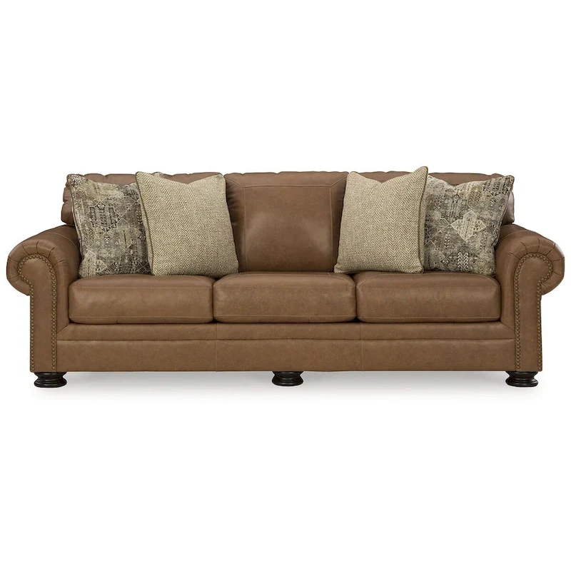 Queen Sofa Sleeper with Genuine Top-Grain Leather & Bi-Fold Mattress — 101W x 40D x 40H
