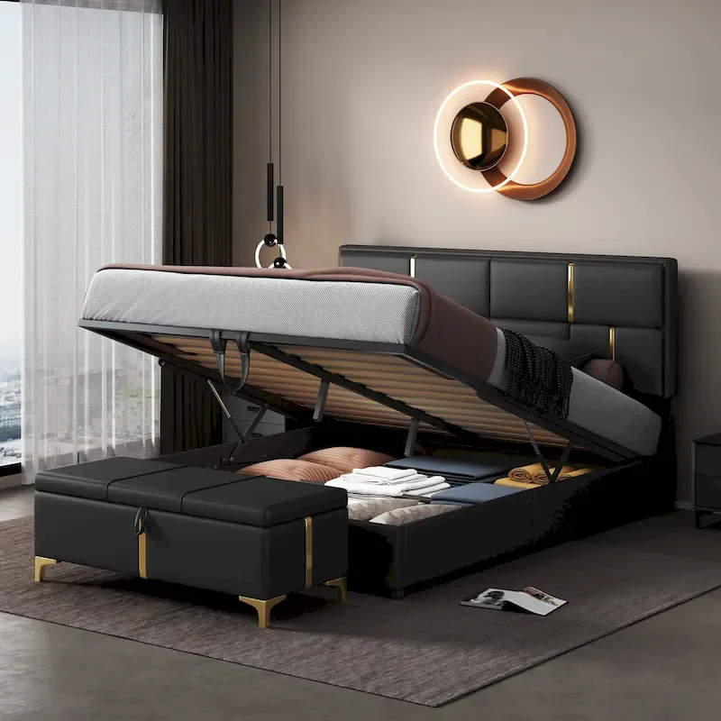 2-Pieces Bedroom Sets,Queen Size Upholstered Platform Bed