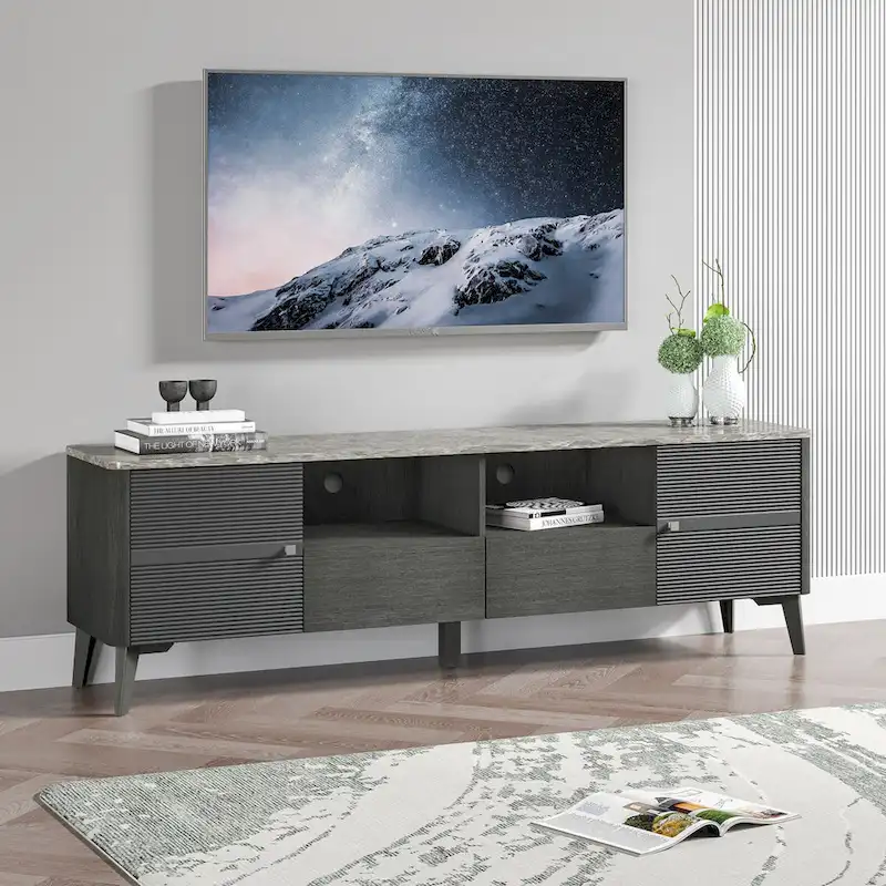 Stylish 70-Inch TV Stand with Marble-Printed Top - 70 in Width