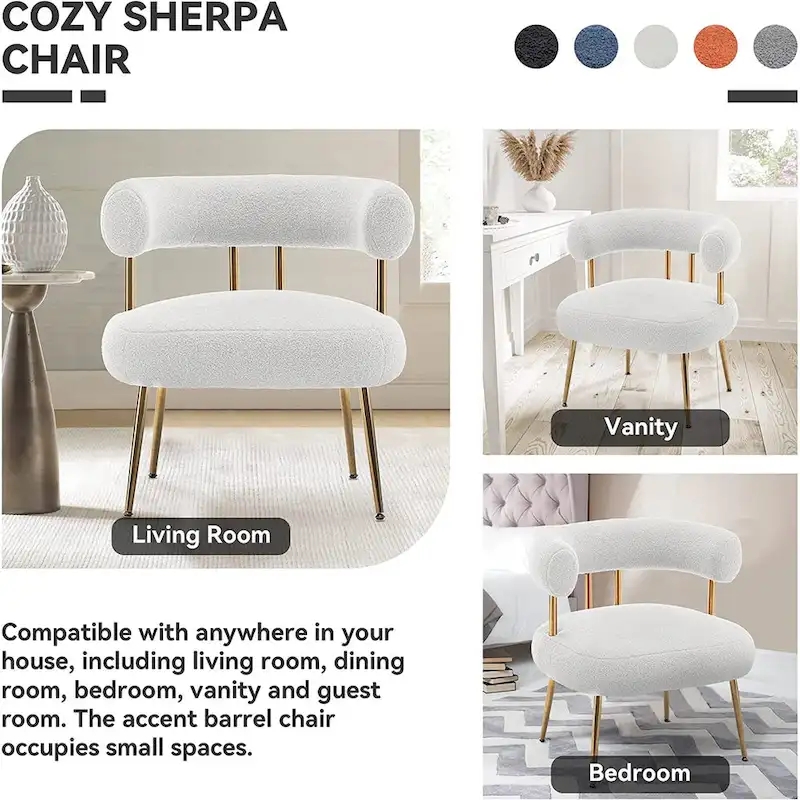 Modern Glam Upholstered Comfy Open-Back Accent Vanity Chair with Golden Legs