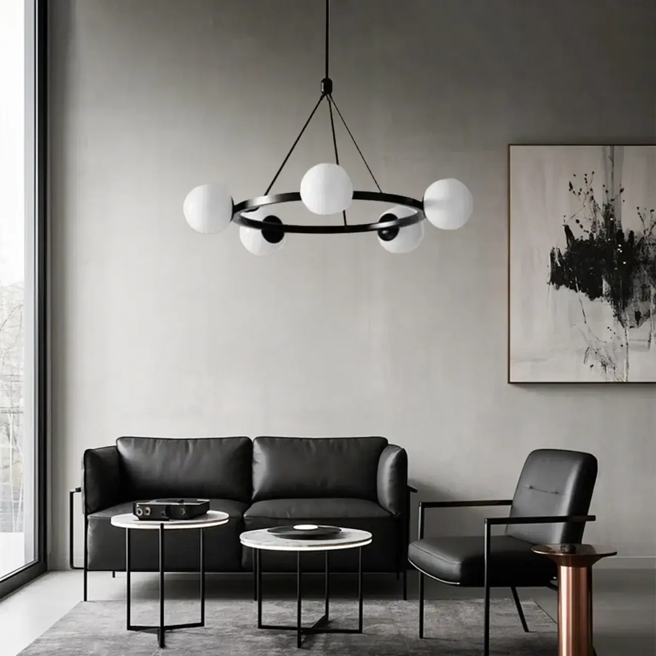 Modern Minimalist Chandelier with White Glass Ball Shade