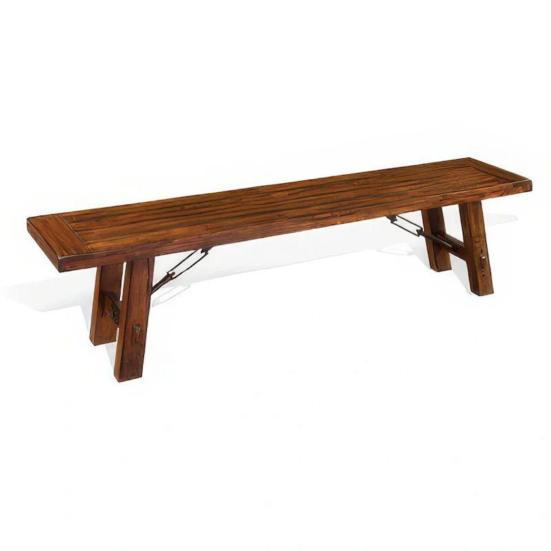 72-Inch Distressed Brown Dining Bench with Metal Stretcher