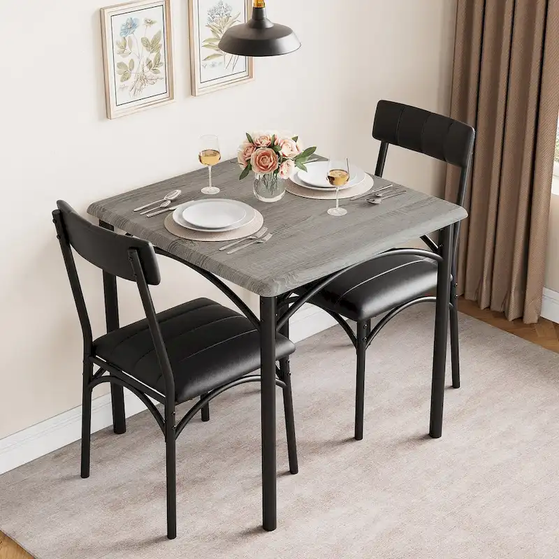 Dining Table Set for 2, Kitchen Table with Upholstered Chairs for 2