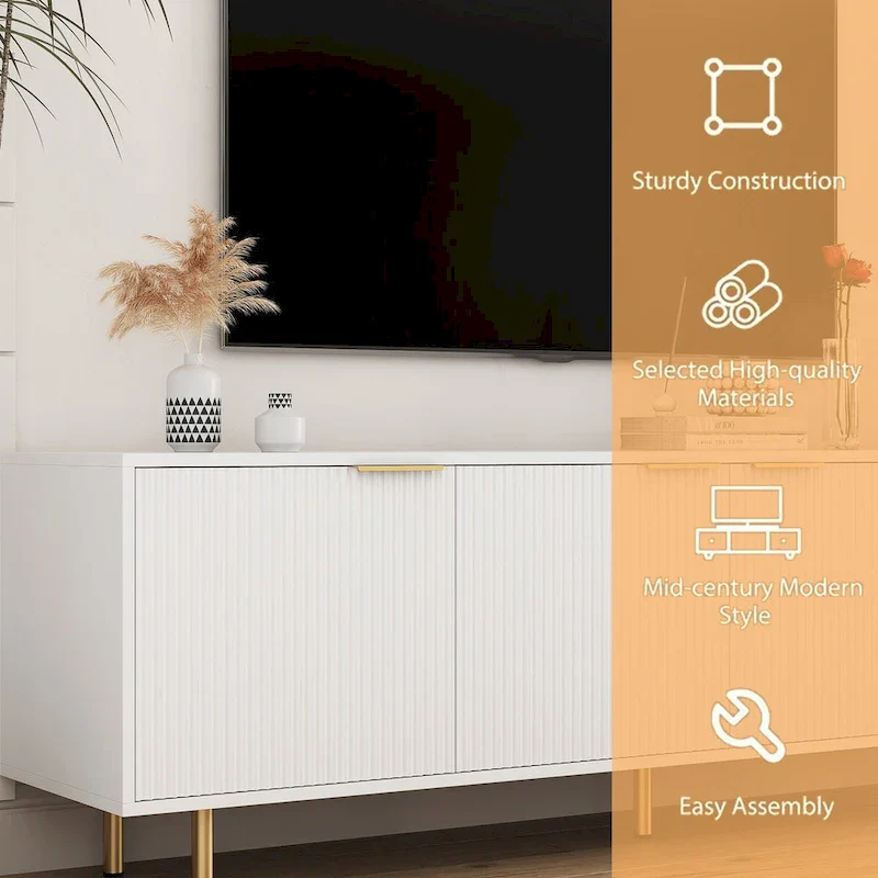 White Fluted TV Stand with Power Outlet - 68 Inch