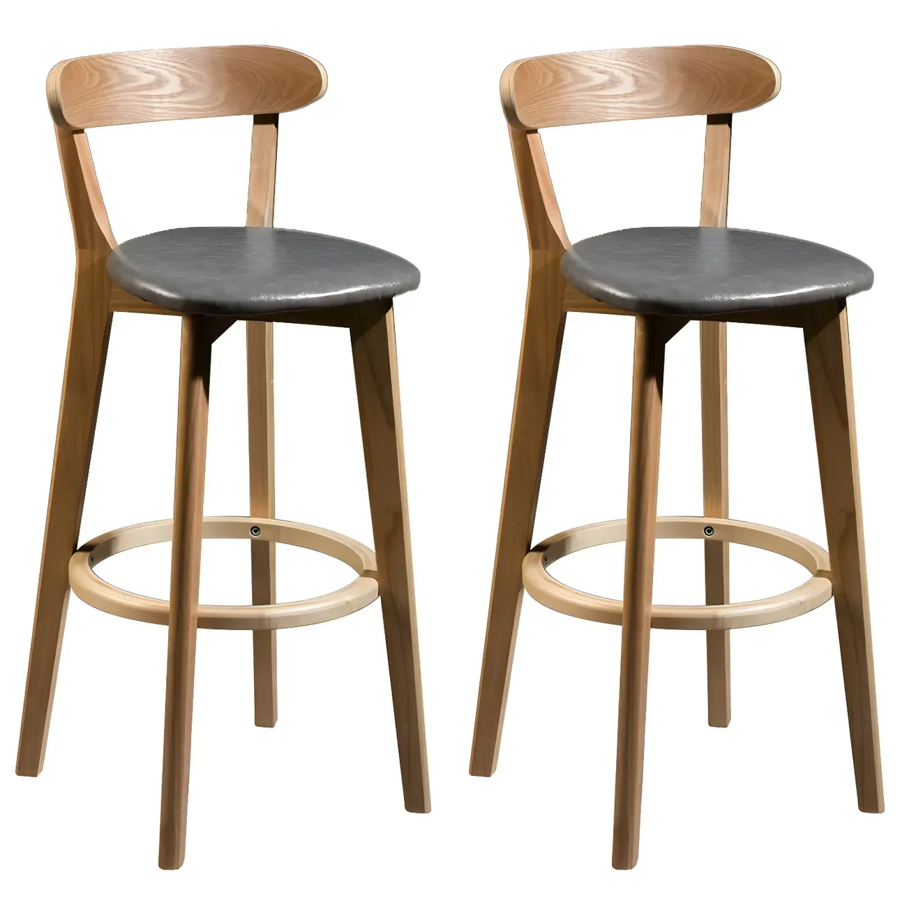 Wooden Upholstered Low Back Bar Height Stools Set of 2