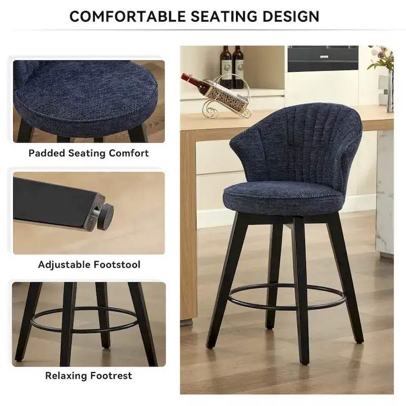 25-Inch Wing Back Swivel Counter Height Bar Stool with Chenille Upholstery
