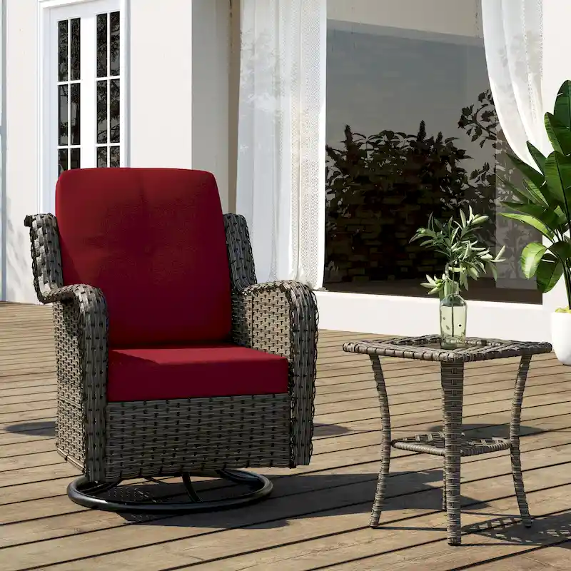 Outdoor Patio Woven Rattan Swivel Rocking Chair with Cushions