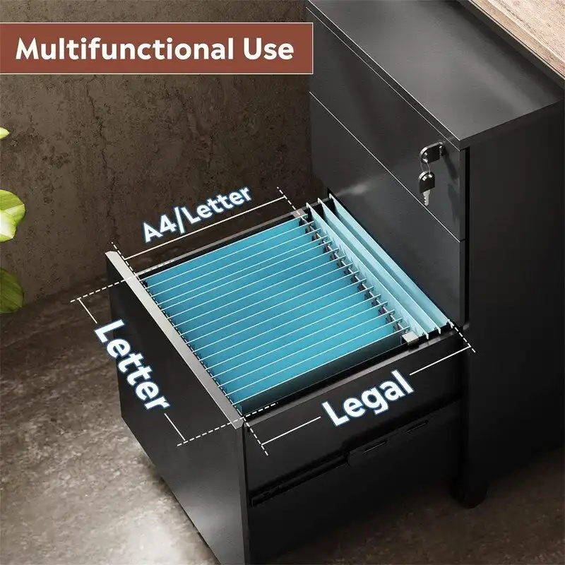 3 Drawer File Cabinet with Lock - 17.7 D x 15.5 W x 25.8 H