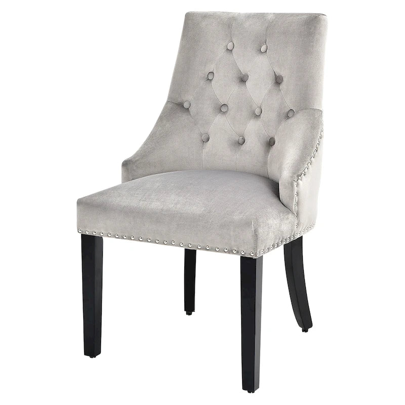Velvet Dining Chair Upholstered Tufted Armless w/ Nailed Trim & Ring