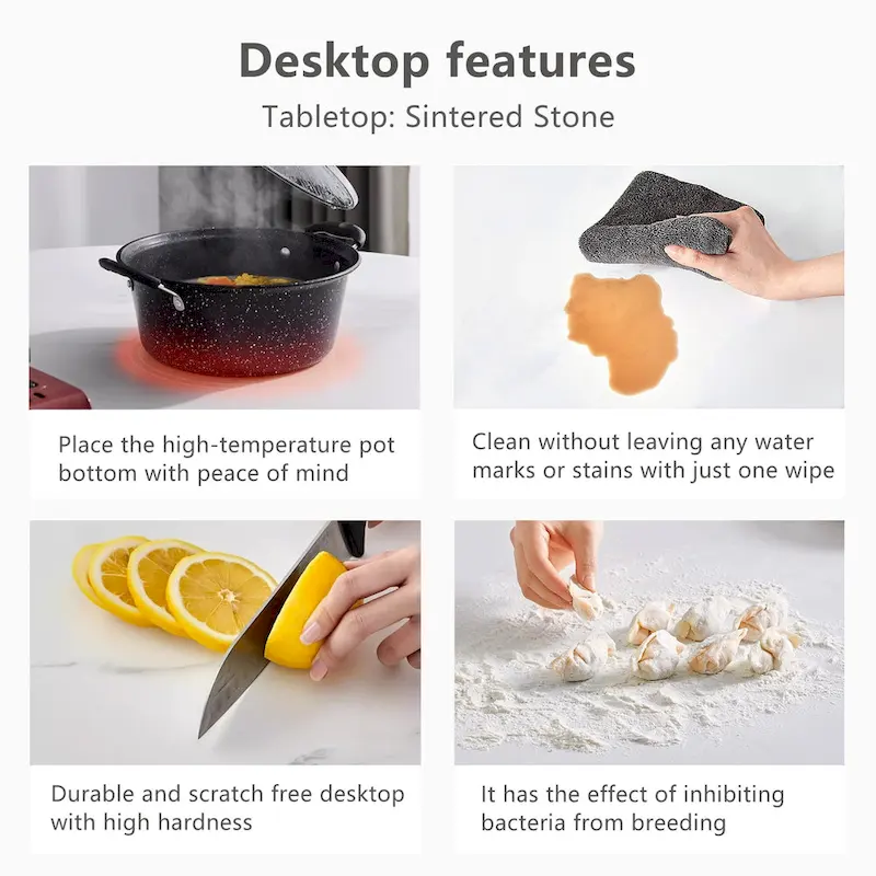 7 Piece 62.9 inch to 94.4 inch Extendable Dining Table Set with Sintered Stone Top 6 Chairs